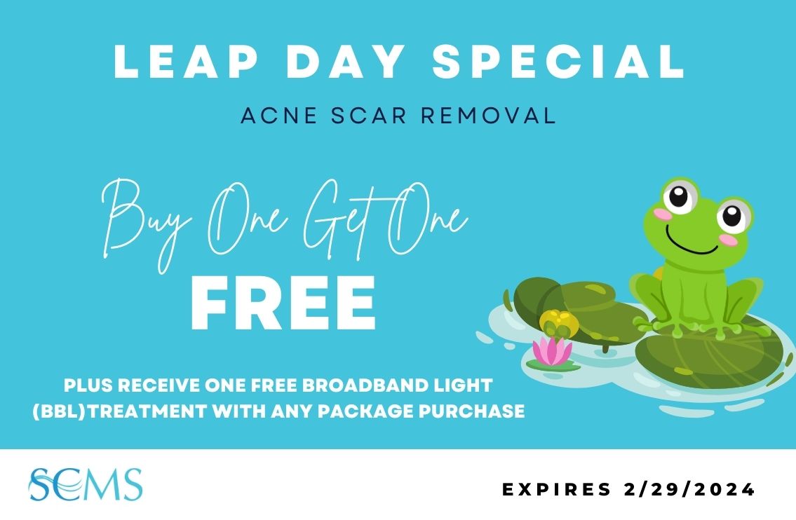 Leap Day Acne Scar Removal Special - Buy One Treatment, Get One Treatment Free. Plus receive one free BBL treatment with any package purchase. Expires 2/29/24