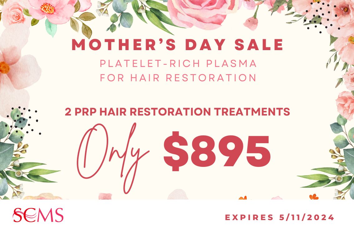Mother's Day Platelet-Rich Plasma for Hair Restoration Promo. Offer: 2 PRP Hair Restoration Treatments only $895. Expires 5/11/24
