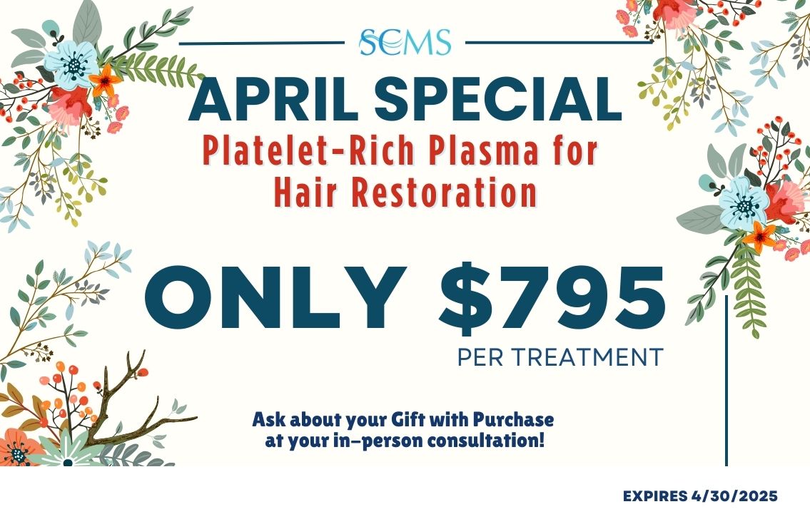 April Special - Platelet-Rich Plasma for Hair Restoration Treatments, Only $795! Ask about your free gift with purchase at your in-person consultation. Expires 4/30/2025