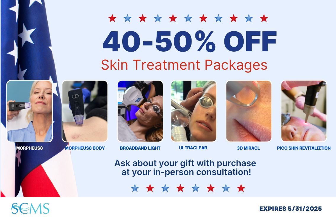 Save 40-50% off Skin Treatment Packages including Morpheus8, Morpheus8 Body, BroadBand Light, UltraClear, 3D Miracl, and Pico Skin Revitalization. Expires 5/31/25