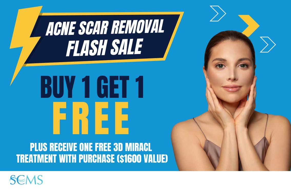 Flash Sale - Buy one Acne Scar Removal treatment, get one free. Plus receive a FREE 3D MIRACL Treatment with purchase. Limited time offer.