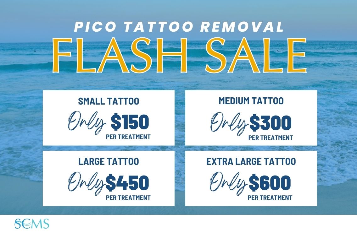 Flash Sale - Pico Laser Tattoo Removal - Small tattoo - only $150 per treatment, Medium tattoo - Only $300 per treatment, Large - Only $450 per treatment, Extra Large Tattoo - Only $600 per treatment. Limited Time offer