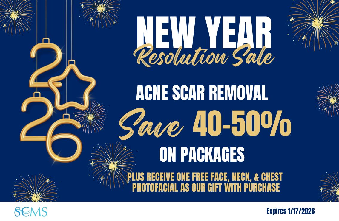 New Year Resolution Sale - Save 40-50% off Acne Scar Removal Paackages, plus receive One Free Face, Neck, and Chest photofacial as our gift with purchase. Expires 1/17/2026