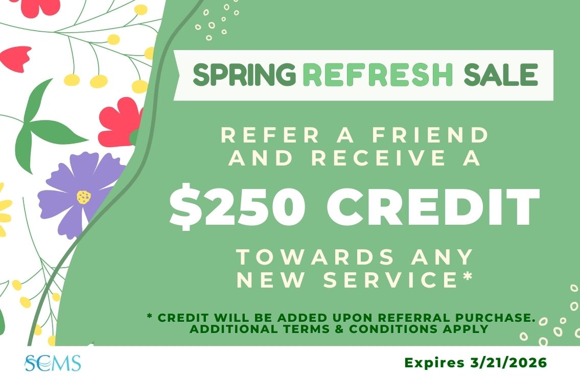 Spring Refresh Sale - Refer a friend and receive a $250 credit towards any new service. Credit will be applied upon referral purchase. Additional Terms and Conditions apply. Expires 3/21/2026